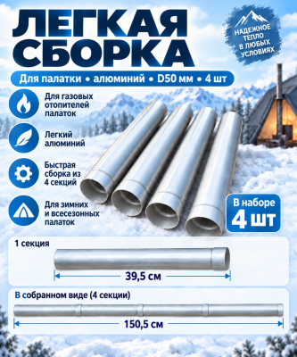 Труба газоотводная для теплообменников составная D50мм (комплект 4 шт)